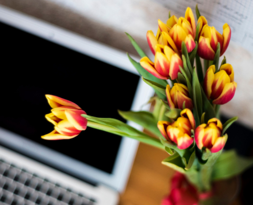 Ambiente de trabalho com flores